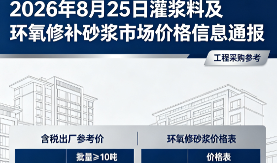 长洲2026年8月25日灌浆料及环氧修补砂浆市场价格信息通报